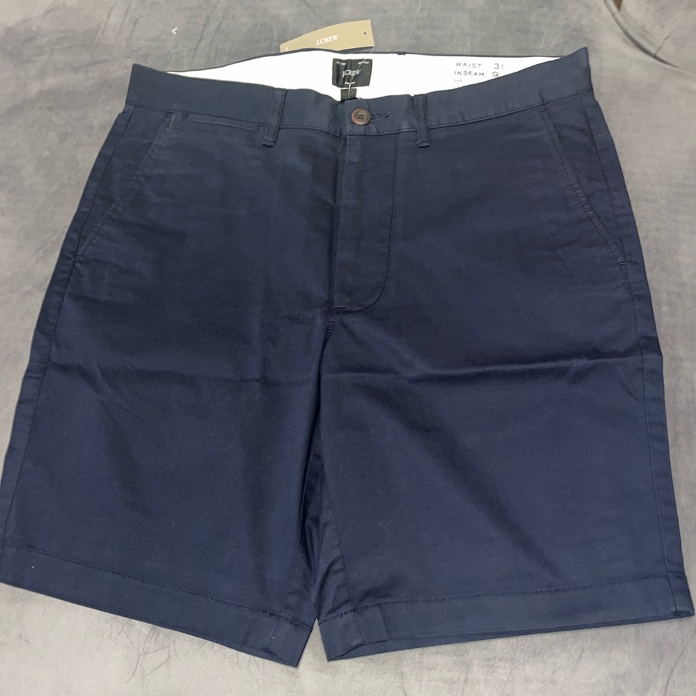 J Crew preppy navy blue chino flat front shorts  31" 9" stretch new nwt